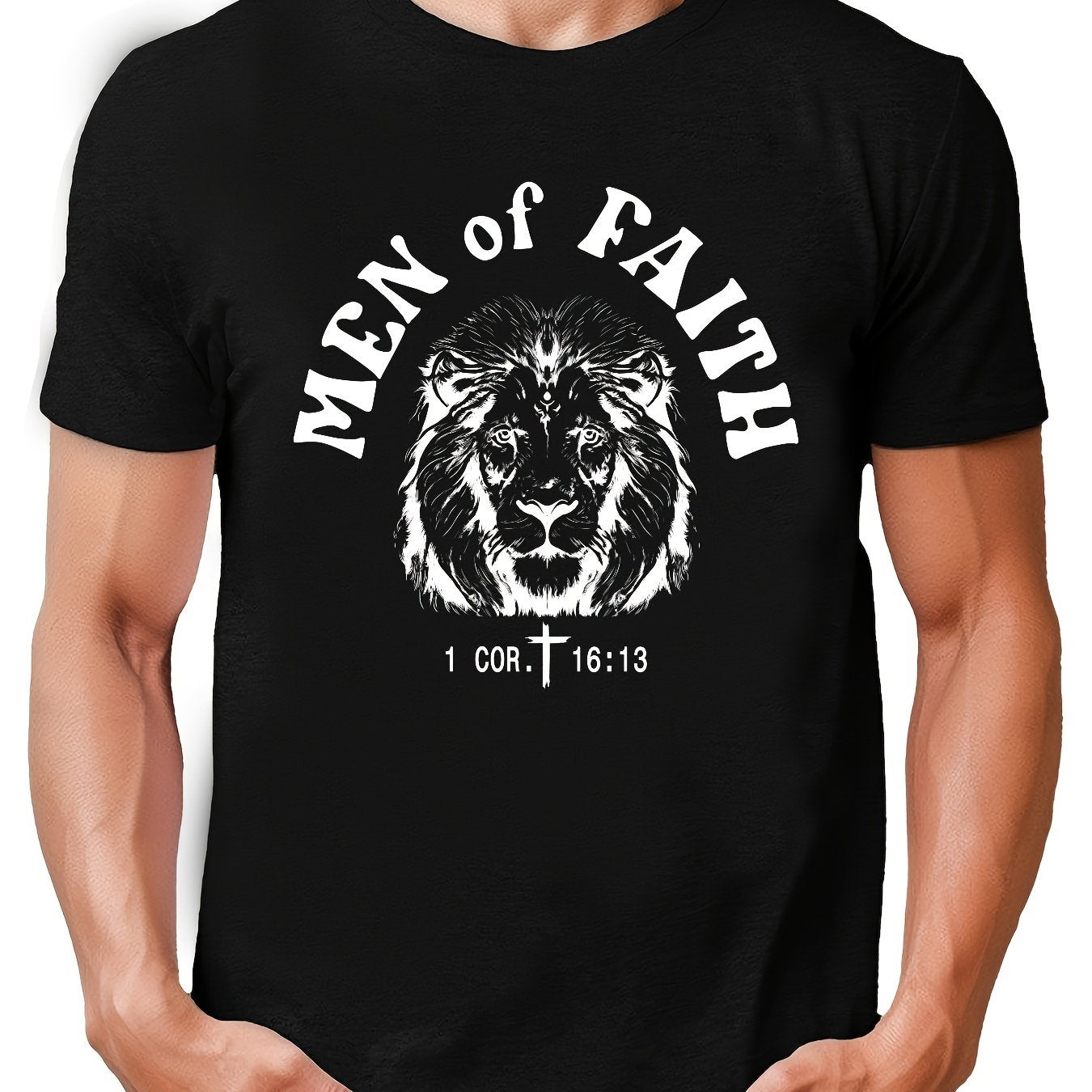Men's Lion Pattern Sports T-shirt Stretch Round Neck Tee for Summer