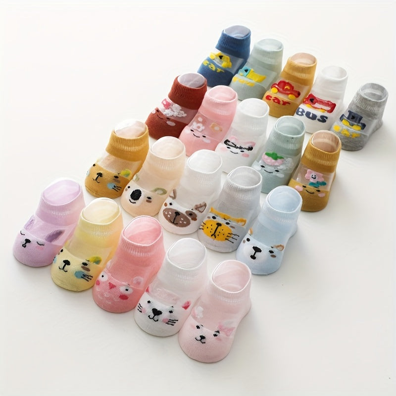 5 Pairs Kids Summer Thin Breathable Mesh Cotton Socks, Cartoon Short Socks