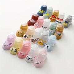 5 Pairs Kids Summer Thin Breathable Mesh Cotton Socks, Cartoon Short Socks