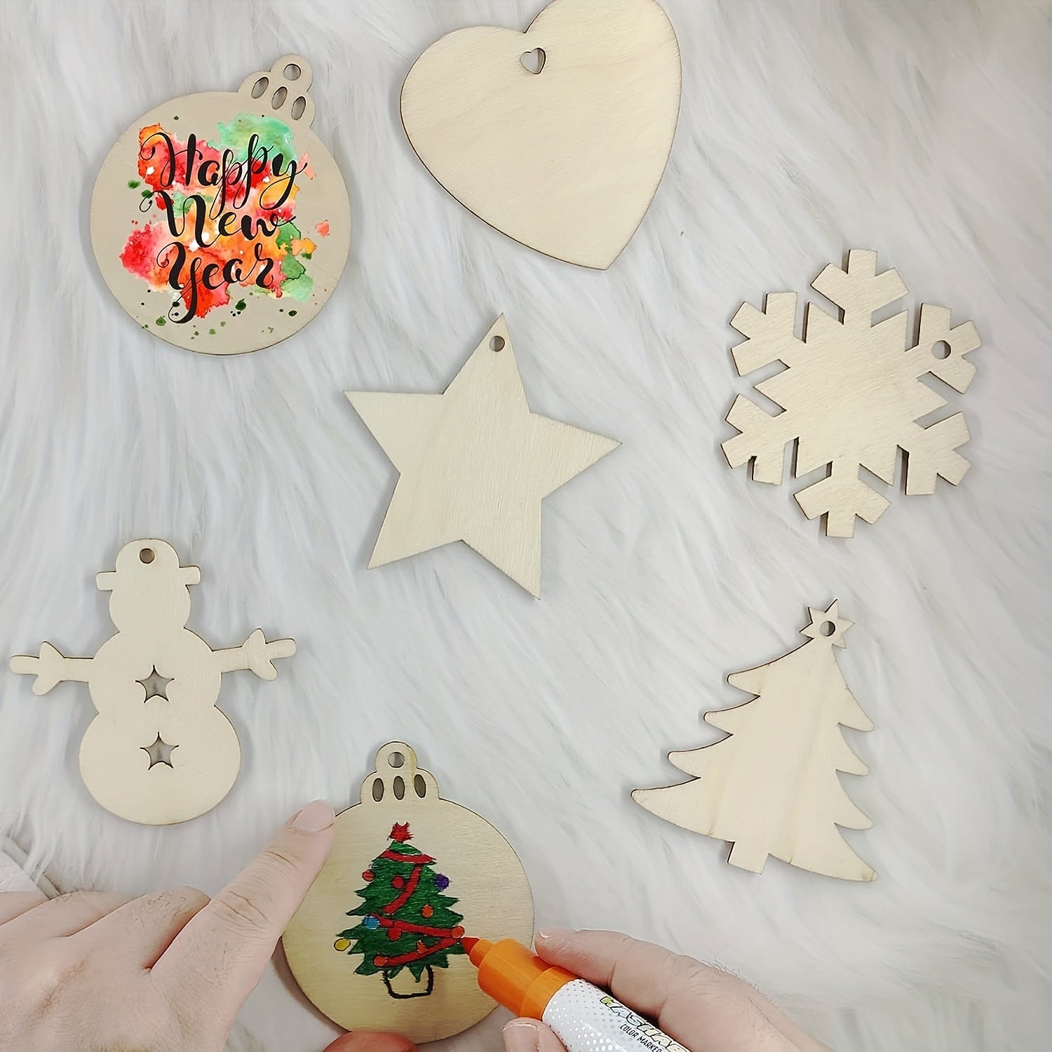 30pcs Wooden Christmas Ornaments DIY Crafts Natural Wood Slices