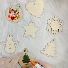 30pcs Wooden Christmas Ornaments DIY Crafts Natural Wood Slices
