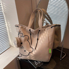 Cartoon Bear Canvas Shoulder Bag Tote With Coin Purse