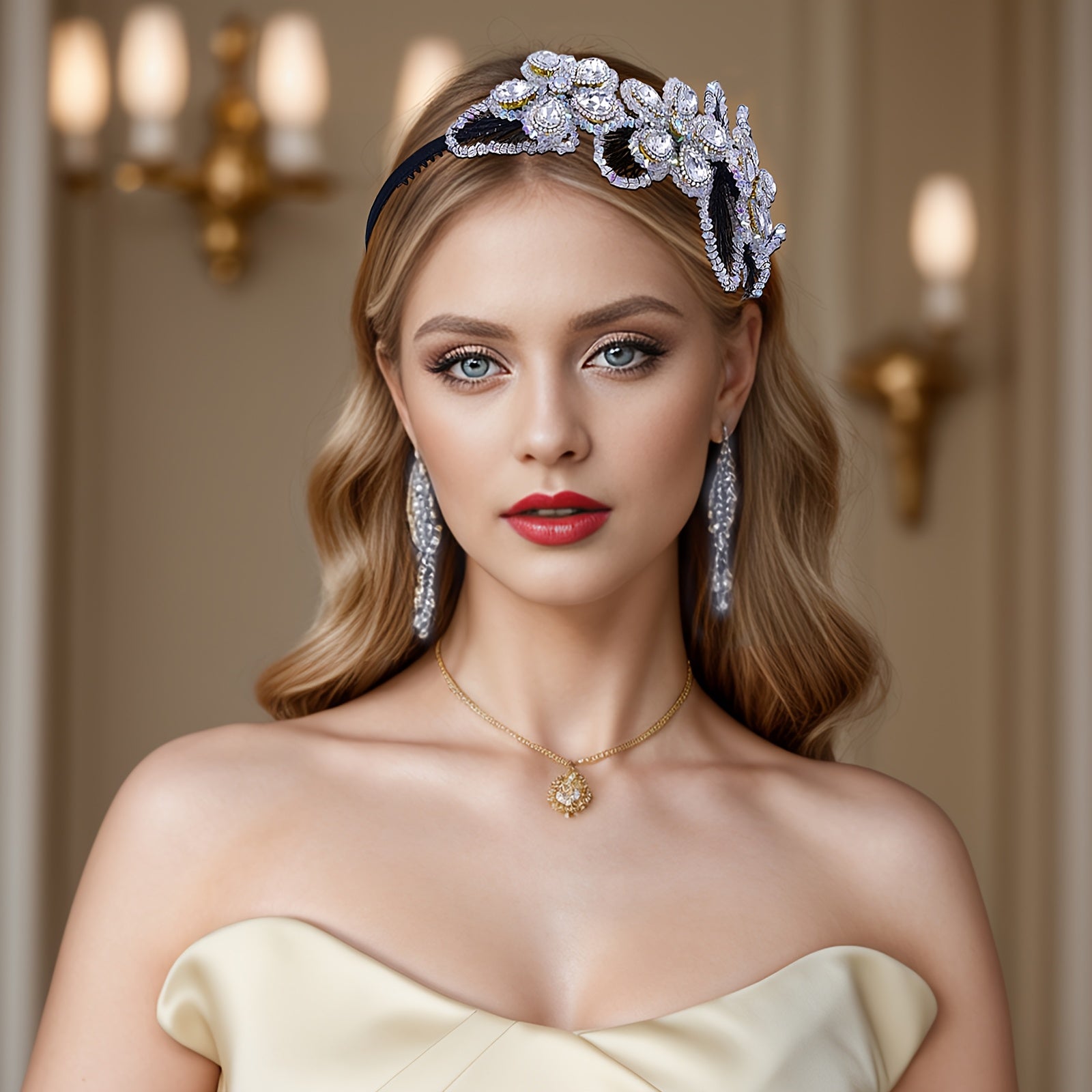 Vintage Floral Bridal Headpiece with Crystals