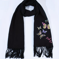 Butterfly & Letter Decor Fringe Trim Scarf Casual Shawl Wrap