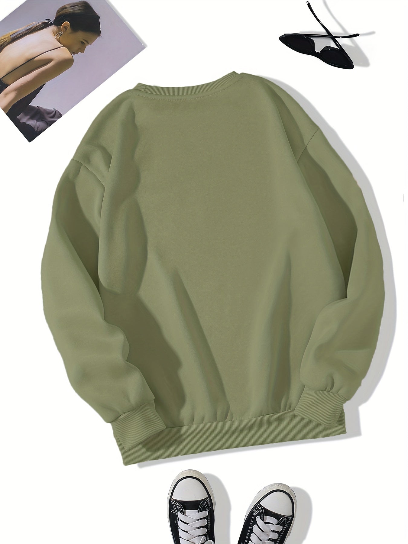 Women's Solid Crew Neck Sweatshirt for Fall & Winter