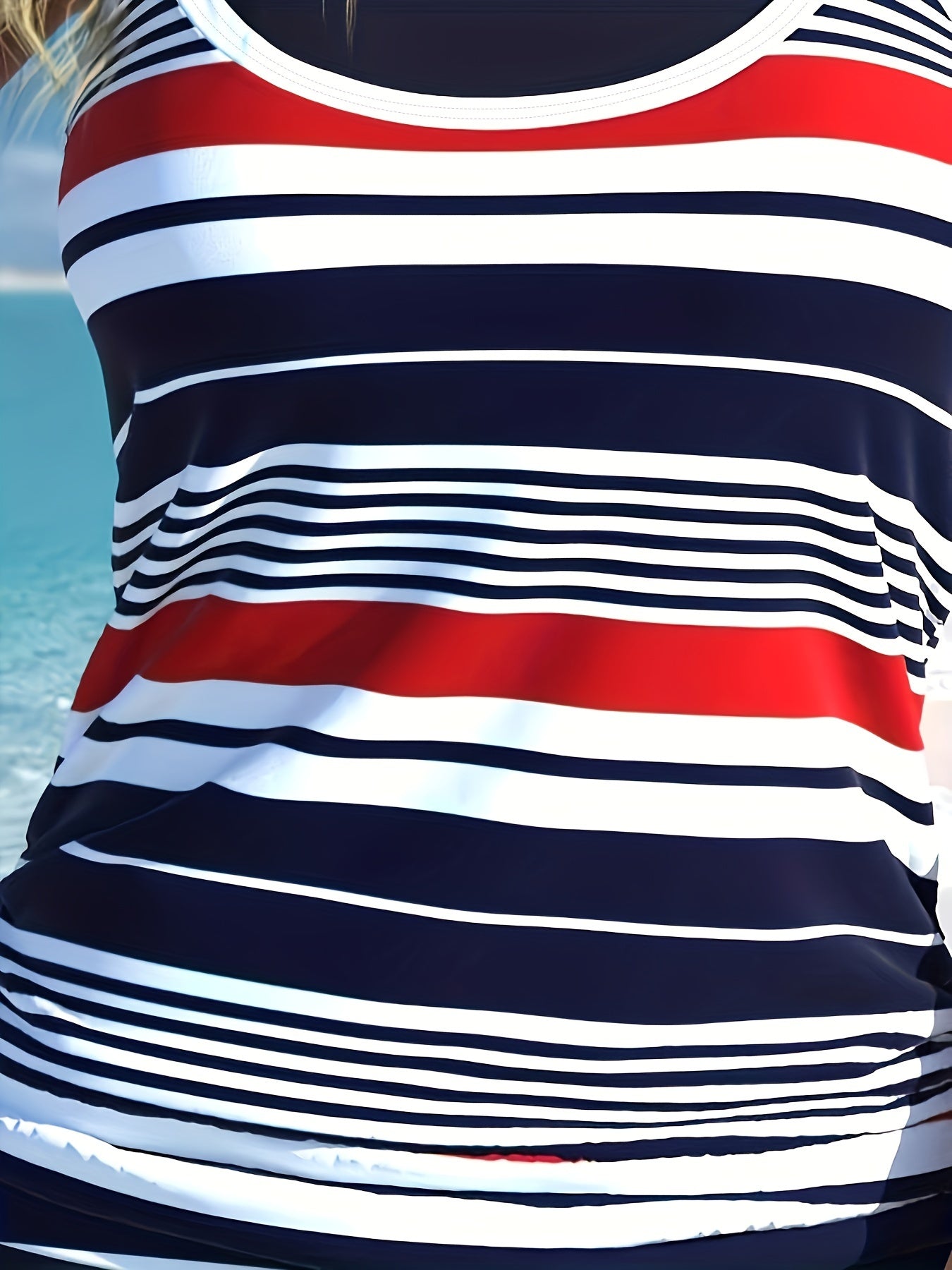 Preppy Tankini Set Stripe Print Lace Up Racer Back Top & Mini Skirt