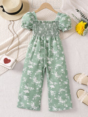 Toddler Girls Puff Sleeve Flower Graphic Rompers Jumpsuits for Beach Vacation