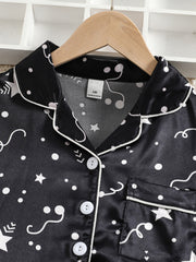 Girls Star Print Satin Pajama Set
