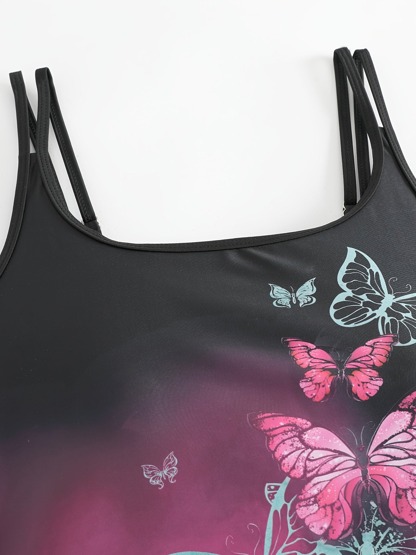 Ombre & Butterfly Print Lace Up Tankini Set