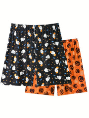 2 Pack Plus Size Halloween Pajamas Women's Plus Ghost & Pumpkin Print