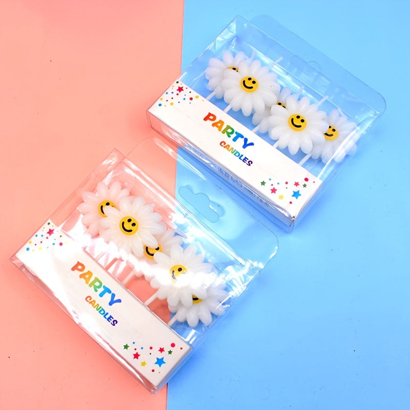 5pcs Daisy Happy Face Sunflower Candle for Birthday Cake Party