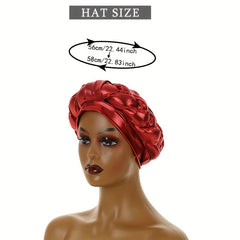Wine Red Hot Stamping Turban Cap Elastic Braided Pre tied Head Wrap