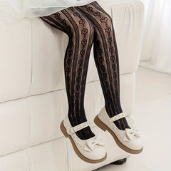 Girls Heart Pattern Hollow Pantyhose Princess Tights Leggings