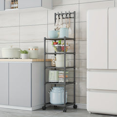 5-Layer Kitchen Storage Rack with Pulleys & Hooks