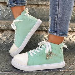 Zip Decor Solid High Top Skate Shoes Casual Lace Up Walking Shoes