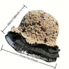 Ruffles Lace Bucket Hat Crochet Breathable Beach Sun Hats For Women