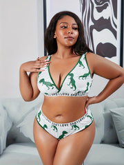 Dino Print Plunge Bra & Panty Set