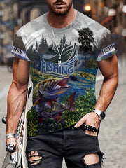 Fishing Theme 3D Print Men's Graphic T-shirt Short Sleeve Pullover Tops