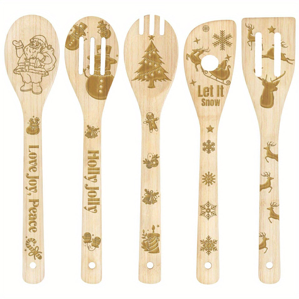 5pcs Christmas Bamboo Utensils Set Merry Christmas Cooking Tools