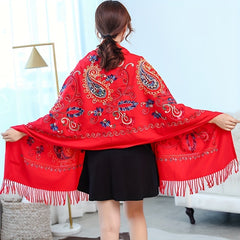 National Style Cashmere Scarf Embroidered Warm Sunproof Thicken Shawl