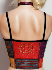 Patchwork Print Crop Cami Top Spaghetti Strap Summer Women's Clothing