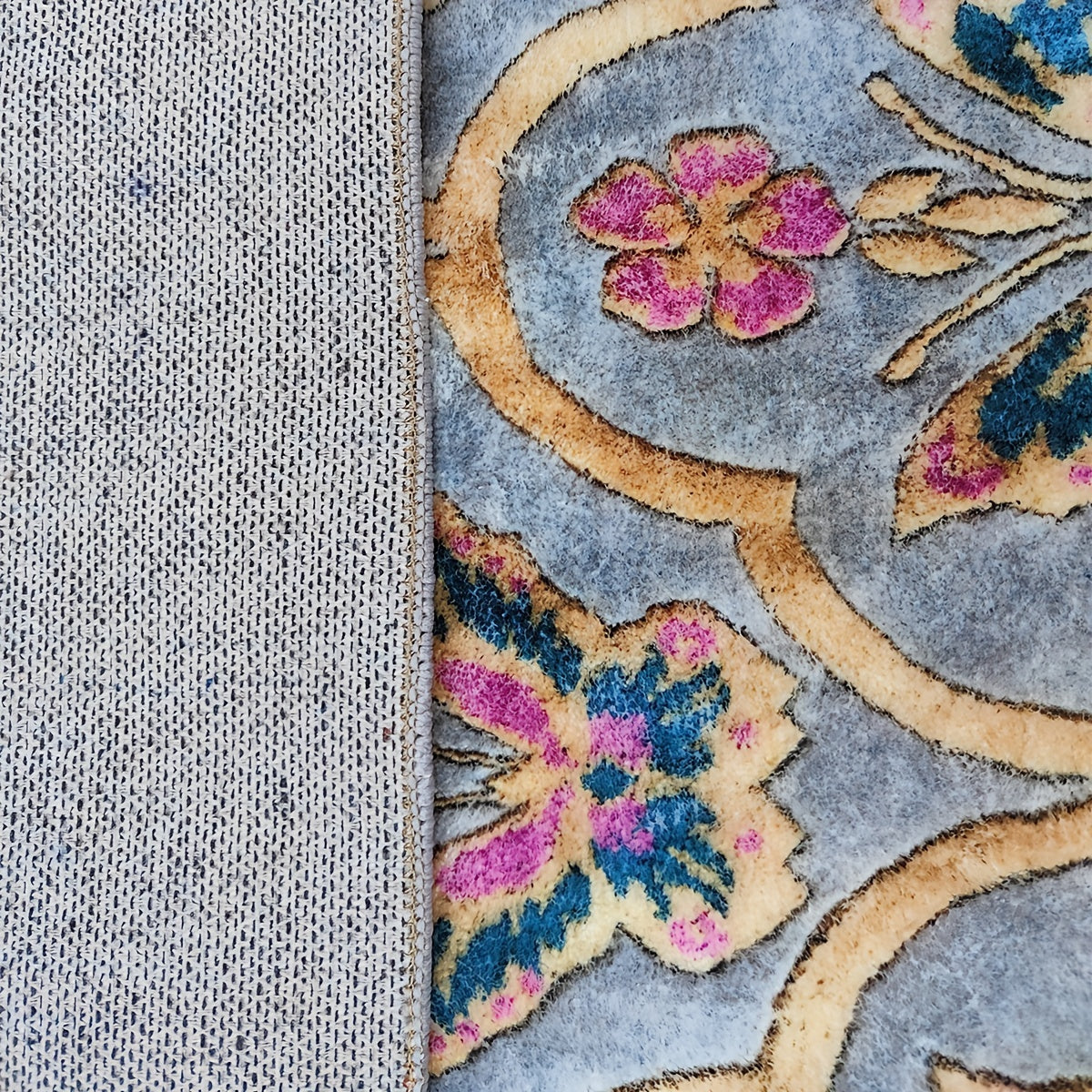 Vintage Floral Faux Wool Area Rug - American Style Living Room Bedroom Carpet
