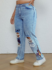 Y2K Butterfly Print Ripped Jeans