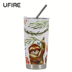20oz Stainless Steel Sloth Pattern Insulated Tumbler, Keeps Beverage Cold & Hot
