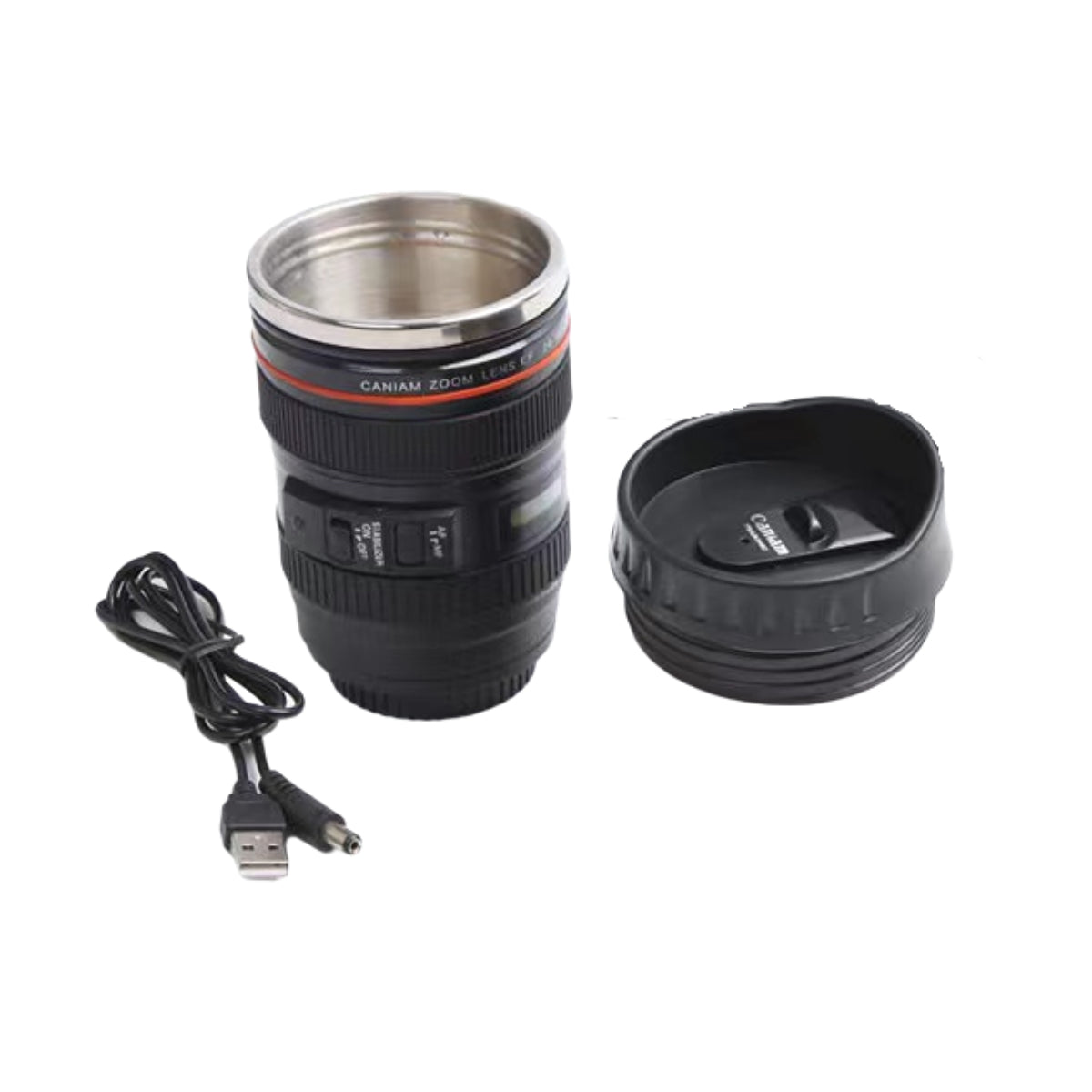 Camera Lens Coffee Mug with USB Stainless Steel Liner