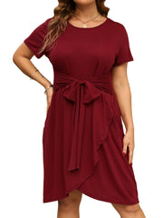 Short Sleeve Belted Dress With Pockets