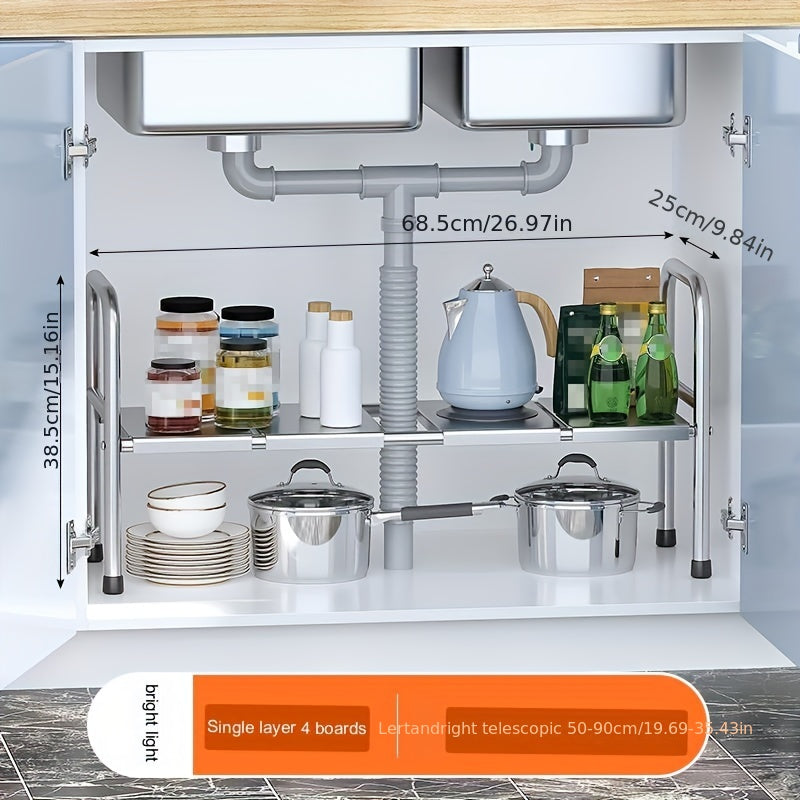 1pc Under Sink Cabinet Retractable Layered Shelf Kitchen Storage Rack