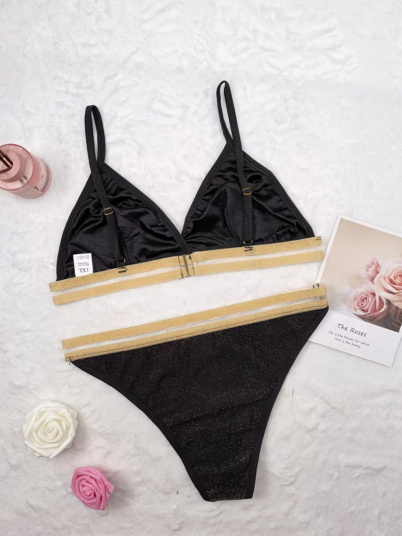 Glitter Colorblock Bra & Panties Set Women's Plus Sexy Lingerie Set