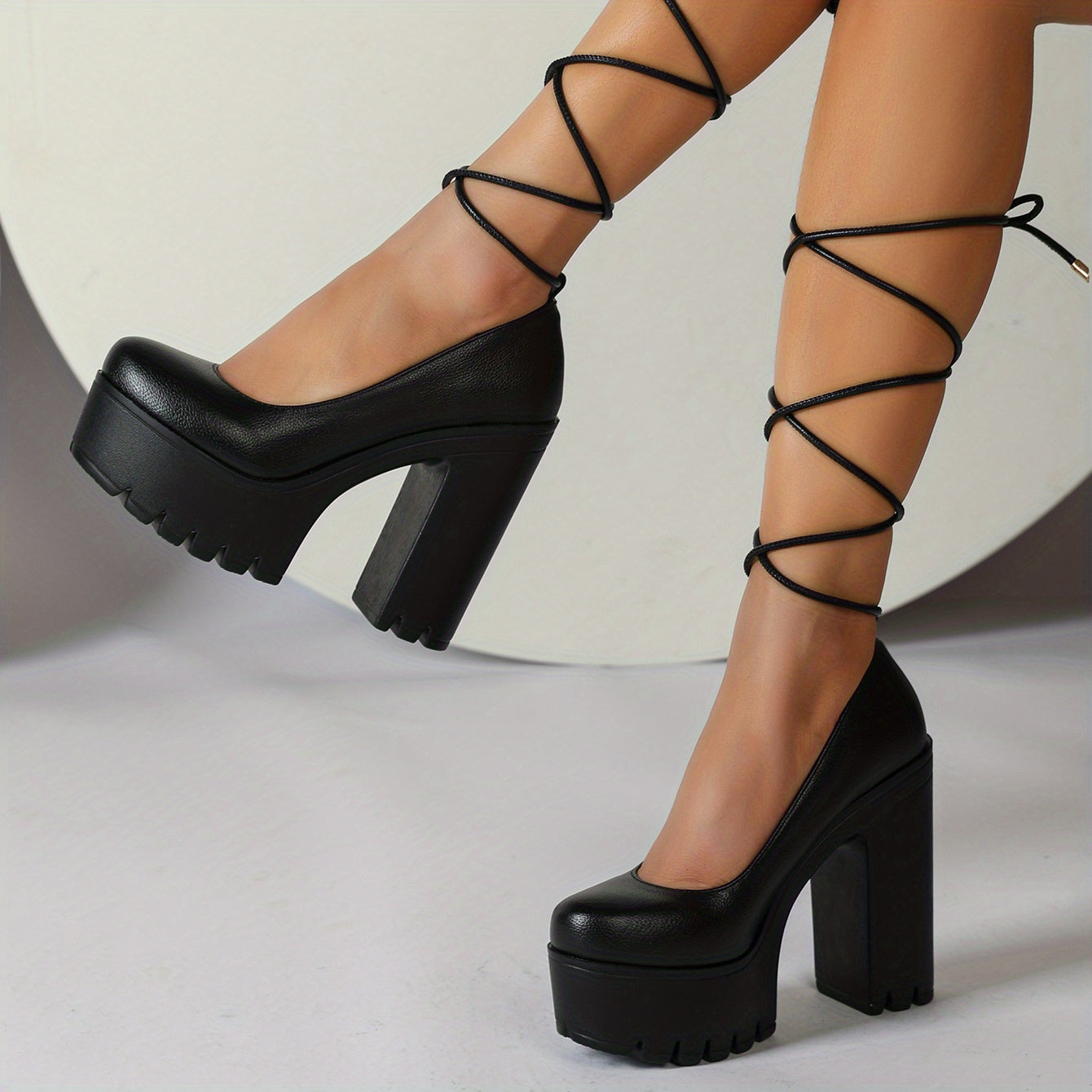 Women's Block Heel Lace Up Pumps Comfy Closed Toe Solid Shoes