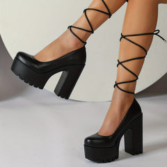 Women's Block Heel Lace Up Pumps Comfy Closed Toe Solid Shoes