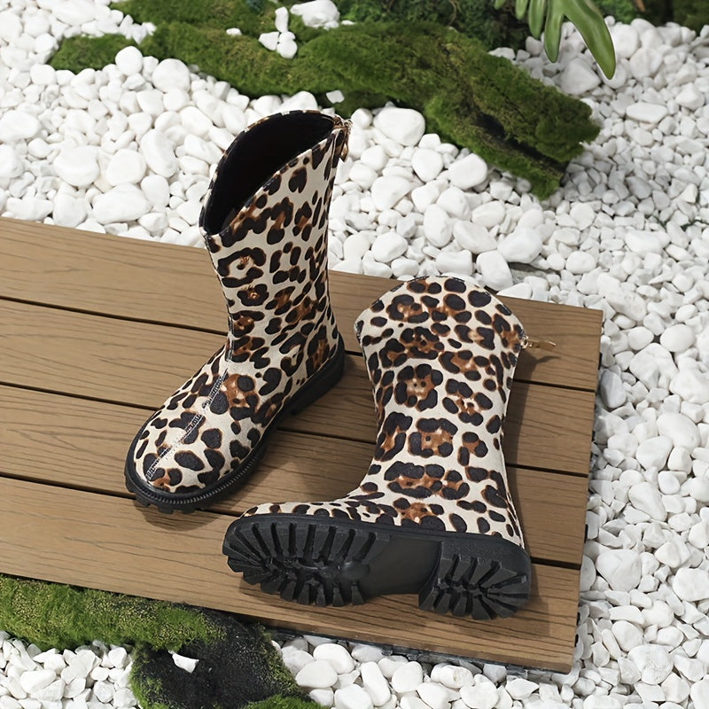 Girls Animal Print Zipper Boots for Fall and Winter