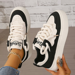 Women's Stylish Contrast Board Shoes Lightweight Sneakers Lace Up Sports Shoes