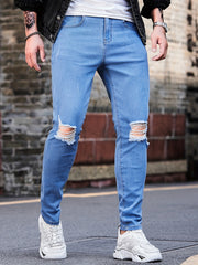 Slim Fit Ripped Jeans Men's Street Style Denim Pants
