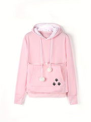 Cat Paw Pattern Pocket Hoodie Long Sleeve Hoodies