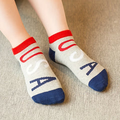 5pairs Boys American Flag Print Ankle Socks Comfortable Short Crew Socks
