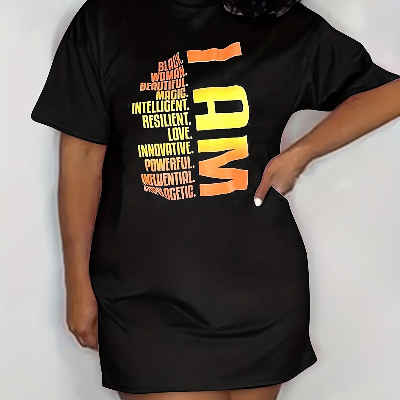 Women's Tee Dress Letter Print Short Sleeve Round Neck
