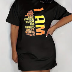 Women's Tee Dress Letter Print Short Sleeve Round Neck