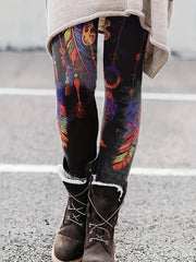 Tribal Feather Print High Rise Leggings