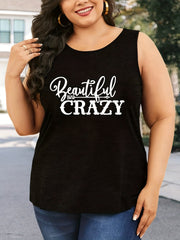 Slogan Print Tank Top Round Neck Medium Stretch