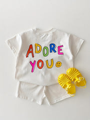 2pcs Smile Face Graphic Print T-shirt & Shorts Set for Baby Boys & Girls