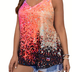 Ombre Sequin Print V Neck Cami Top