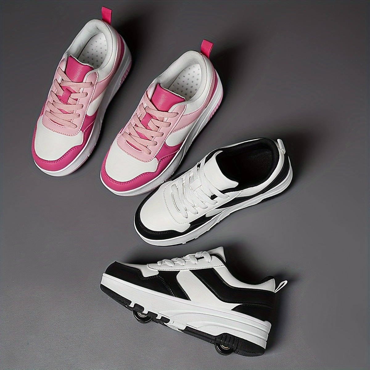 Girl's Roller Shoes Lace Up Comfy Detachable Wheel Skate Sneakers