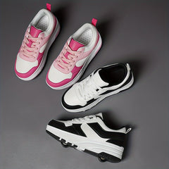 Girl's Roller Shoes Lace Up Comfy Detachable Wheel Skate Sneakers