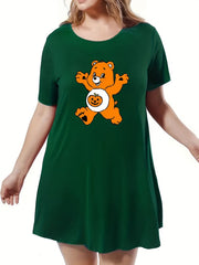 Halloween Lounge Dress Women's Bear & Pumpkin Print Nightdress