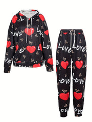 Letter & Heart Print Hoodie & Joggers Set
