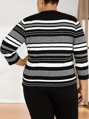 Women's Plus Colorblock Stripe Half Sleeve Sweater